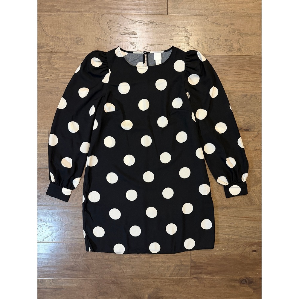 H&M Black White Polka Dot Puff Sleeve‎ Shift Mini Dress Womens Medium 08289911